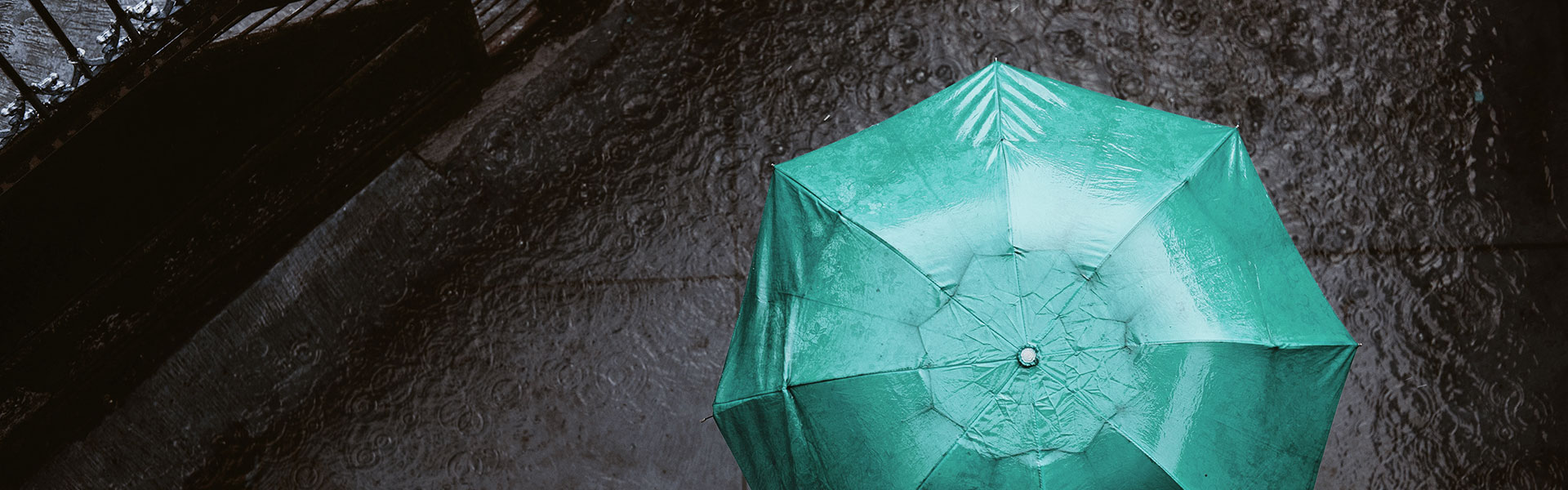 Analysen & Konzepte für Ihre betriebliche Risikoprävention: Gesamt-Risiko-Kosten optimieren mit Lampe & Schwartze Risk Management Grüner Regenschirm vor regennasser Straße | Wir lassen Sie nicht im Regen stehen: Gesamt-Risiko-Kosten optimieren mit Lampe & Schwartze Risk Management